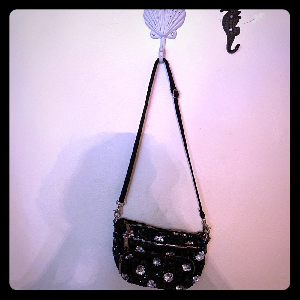 Black sequin messenger bag purse